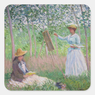 Klassieke Monet-bos met gevlekt zonlicht Kunst Vierkante Sticker