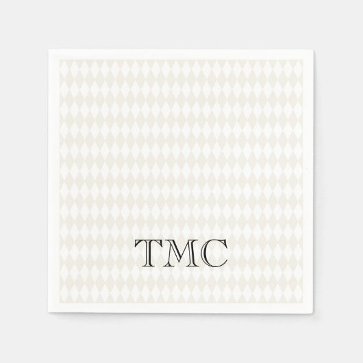 Klassieke Monogram BEGINLETTERS Zwart Wit Beige Ch Servet (Voorkant)