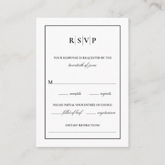 Klassieke monogram bruiloft RSVP Informatiekaartje