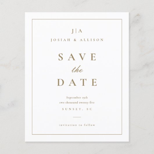 Klassieke Monogram Budget Save the Date (Voorkant)