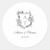 Klassieke Monogram Crest Bruiloft Envelop Afdichti Ronde Sticker (Voorkant)