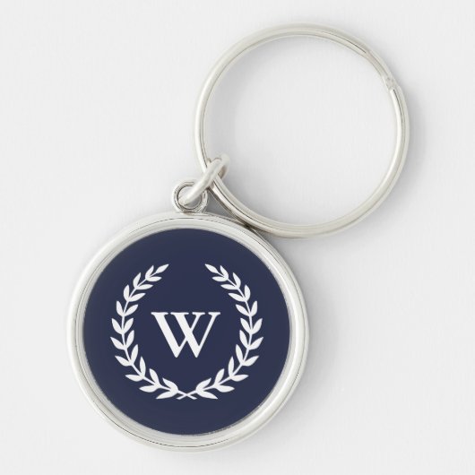 Klassieke monogram Elegant Blue Premium Sleutelhan Sleutelhanger (Voorkant)