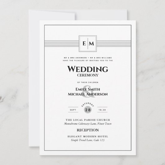 Klassieke Monogram Formele Trouw Uitnodiging Wit A (Voorkant)