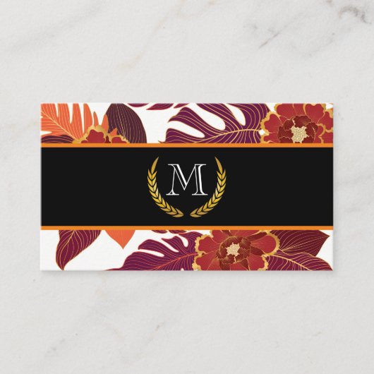 Klassieke monogram | Goudbladeren | Floral Pattern Visitekaartje (Voorkant)
