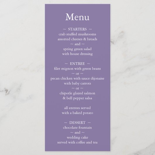 Klassieke Monogram Lavendel Bruiloft Menu (Voorkant)