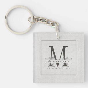 Klassieke monogram Linen familie vestigt jaar Sleutelhanger