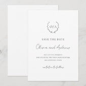 Klassieke monogram met grote kroonrand save the date (Voorkant / Achterkant)