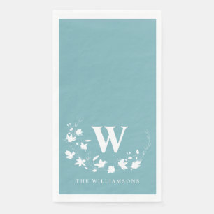 Klassieke monogram Naam Blauwgroen Floral WreatCus Servet