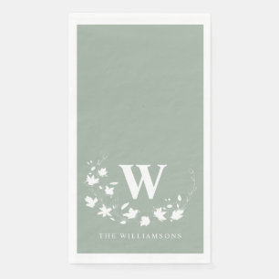 Klassieke monogram naam Floral Wreater in Sage Gre Servet