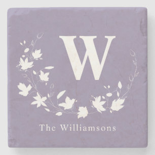 Klassieke monogram Naam Lila Floral WreatCustom Stenen Onderzetter