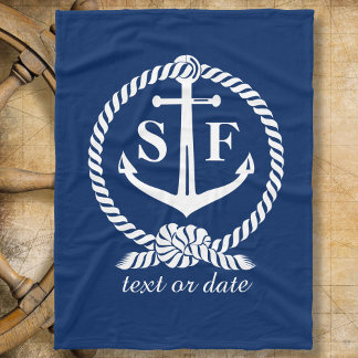 Klassieke monogram Nautical Blue Anchor Beach Boat Fleece Deken