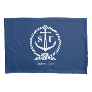 Klassieke monogram Nautical Blue Anchor Beach Boat Kussensloop