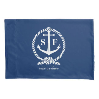 Klassieke monogram Nautical Blue Anchor Beach Boat Kussensloop