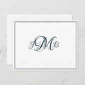 Klassieke monogram Navy & White Flourish Script Bedankkaart (Voorkant / Achterkant)