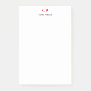 Klassieke Monogram Professional Gewoon wit rood Post-it® Notes