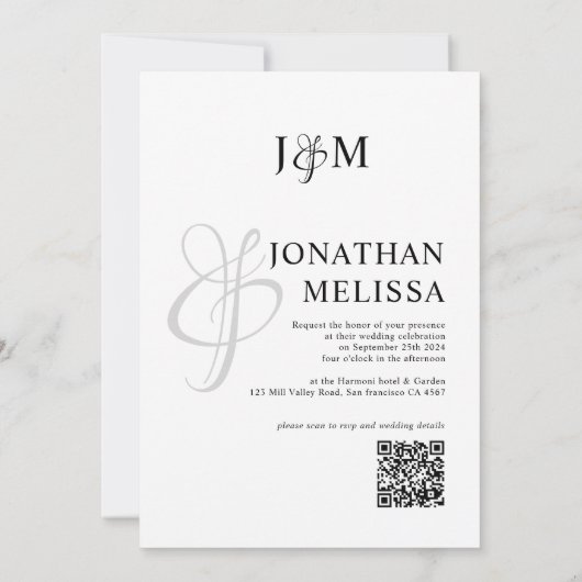 Klassieke monogram QR-code voor bruiloft met fotos Kaart (Achterkant)