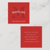 Klassieke monogram rood met boogtekst vierkante visitekaartje (Voorkant / Achterkant)