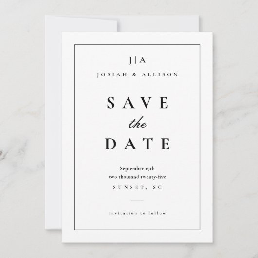 Klassieke Monogram Save the Date Uitnodiging (Voorkant)
