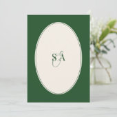 Klassieke Monogram Smaragdgroene Oud Geld Huwelijk Kaart (Staand voorkant)