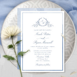 Klassieke monogram Stusty Blue Waterverf Wedding Kaart