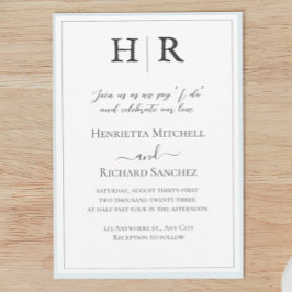Klassieke Monogram Zwart & Wit Huwelijksuitnodigin Kaart