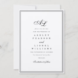 Klassieke Monogram Zwart & Wit Traditionele Huweli Save The Date