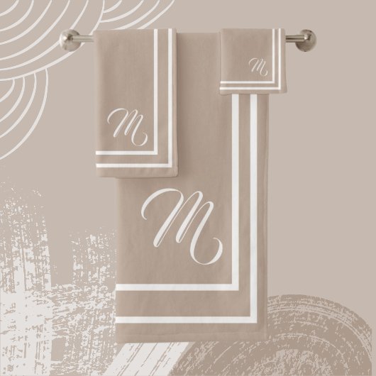 Klassieke monogramed Taupe/White Bath Towel Set Bad Handdoek