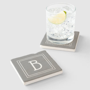 Klassieke monogrammed Gray & White Initiaal Letter Stenen Onderzetter
