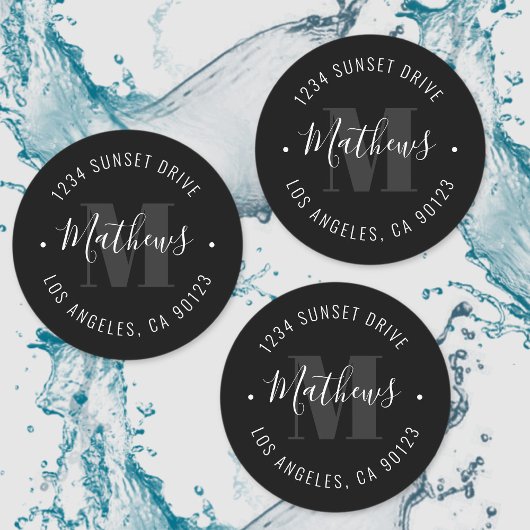 Klassieke monogramnaam & Circulaire tekst | Zwart Labels