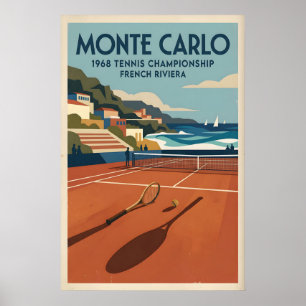 Klassieke Monte Carlo Tennisprint - Gravelbaan met Poster
