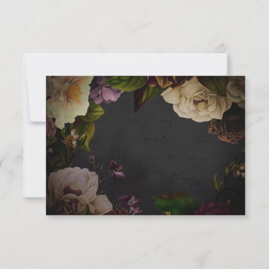 Klassieke Moody Bloemen op Zwarte Uitnodiging (Achterkant)