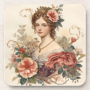 Klassieke, mooie edelvrouw met Rozen Ornament Bier Onderzetter