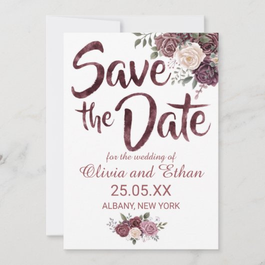 Klassieke mosterd Roos Floral op wit Save The Date (Voorkant)