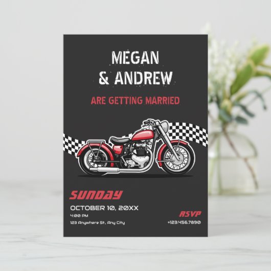 Klassieke motorbruiloft kaart (Staand voorkant)