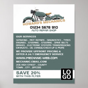 Klassieke Motorfiets, Auto Mechanic & Reparaties A Poster