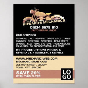 Klassieke Motorfiets, Auto Mechanic & Reparaties A Poster