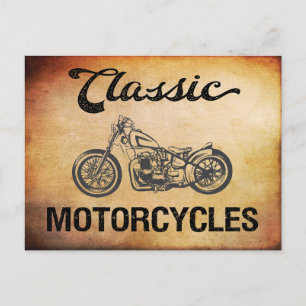 Klassieke motorfiets met  silhouet briefkaart