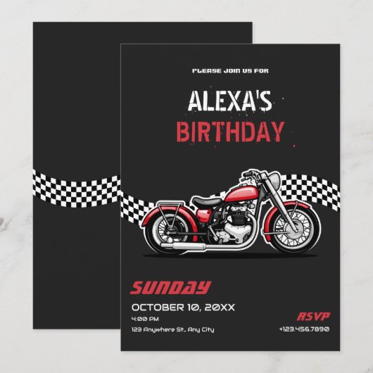 Klassieke motorfietsverjaardag kaart (Voorkant / Achterkant)