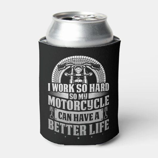 Klassieke motorrijder werkt hard Mijn motorfiets k Blikjeskoeler (Blikje Voorkant)
