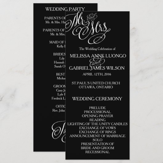 Klassieke Mr. en mevrouw Wedding-programma Programma (Voorkant / Achterkant)