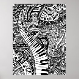 Klassieke muziekopdoedelen met pianotoetsenbord poster
