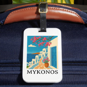 Klassieke Mykonos Griekenland Reizen - Kleurrijke Bagagelabel