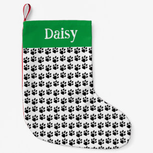 Klassieke Naam Pet Paw Print Zwart & Wit Kleine Kerstsok