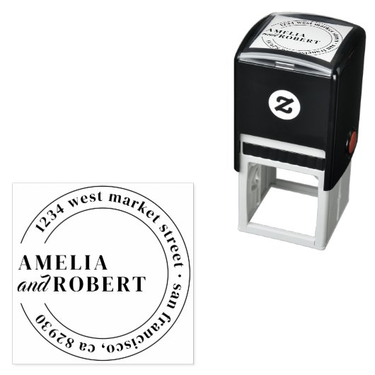 Klassieke namen Ronde Bruiloft Retouradres Zelfinktende Stempel (In situ)