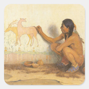 Klassieke Native American, Indiaanse kunstenaar do Vierkante Sticker