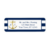 Klassieke Nautical Blue Stripes en Anchor Wedding Etiket (Voorkant)
