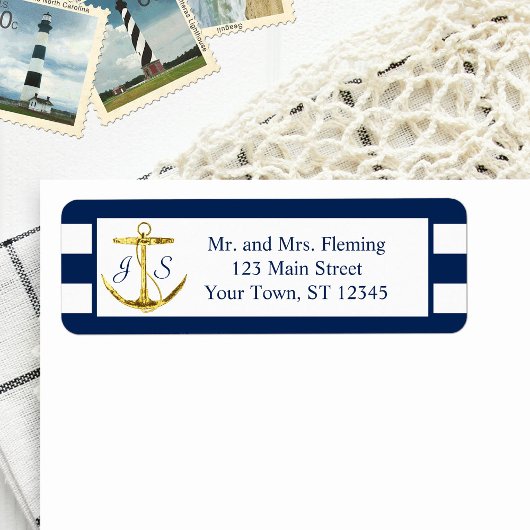 Klassieke Nautical Blue Stripes en Anchor Wedding Etiket