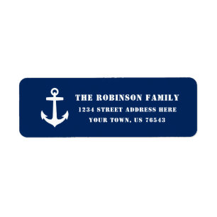 Klassieke Nautical Boat Anchor Navy Blue Address Etiket