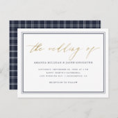 Klassieke Nautische Marine Blauw & Goud Script Tro Uitnodiging Briefkaart (Voorkant / Achterkant)