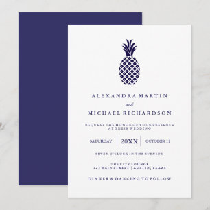 Klassieke Navy Ananas bruiloft uitnodiging